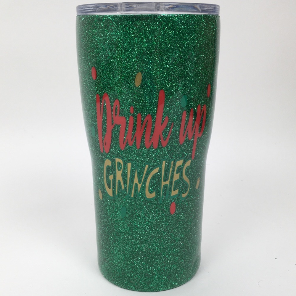 Custom 20oz Glitter Grinch Tumbler Cup - Picture 7 of 8